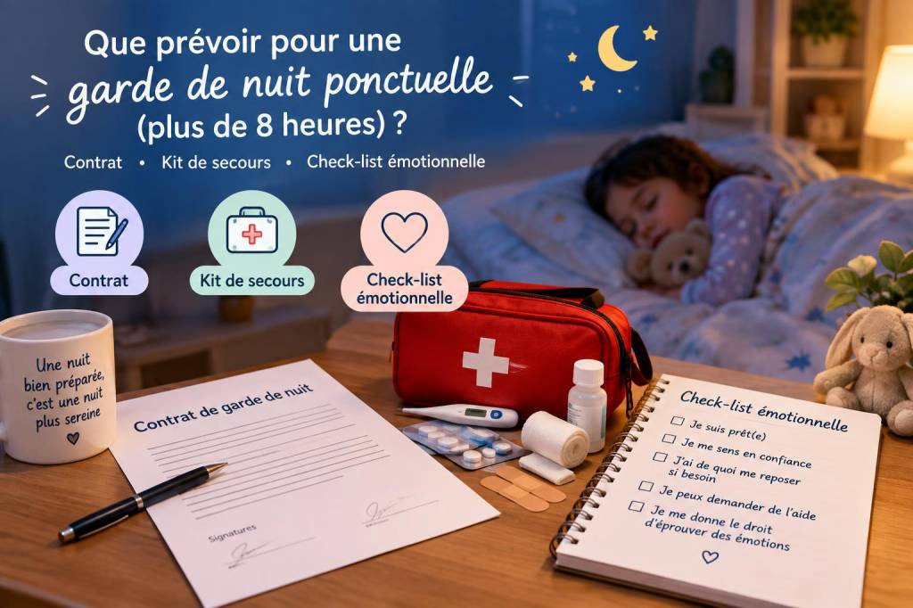 Que prévoir pour une garde de nuit ponctuelle (plus de 8 heures) : contrat, kit de secours et check‑list émotionnelle